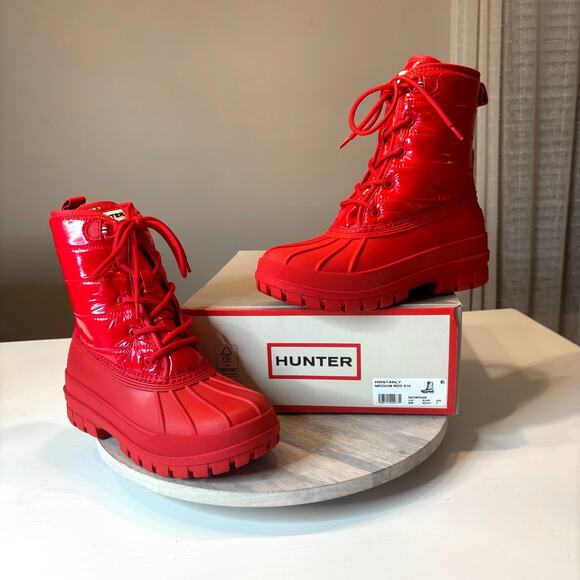 NIB Hunter Stanly Medium Red 610 Insulated Waterproof Duck Boots Women’s US Sz 9 - Picture 1 of 11